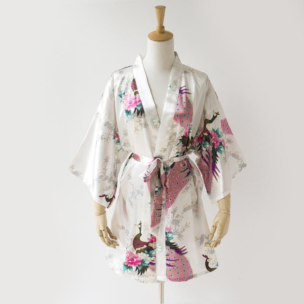 COPY - Peacock Kimono bridesmaid bridal party gift wedding bride robe size S wh…